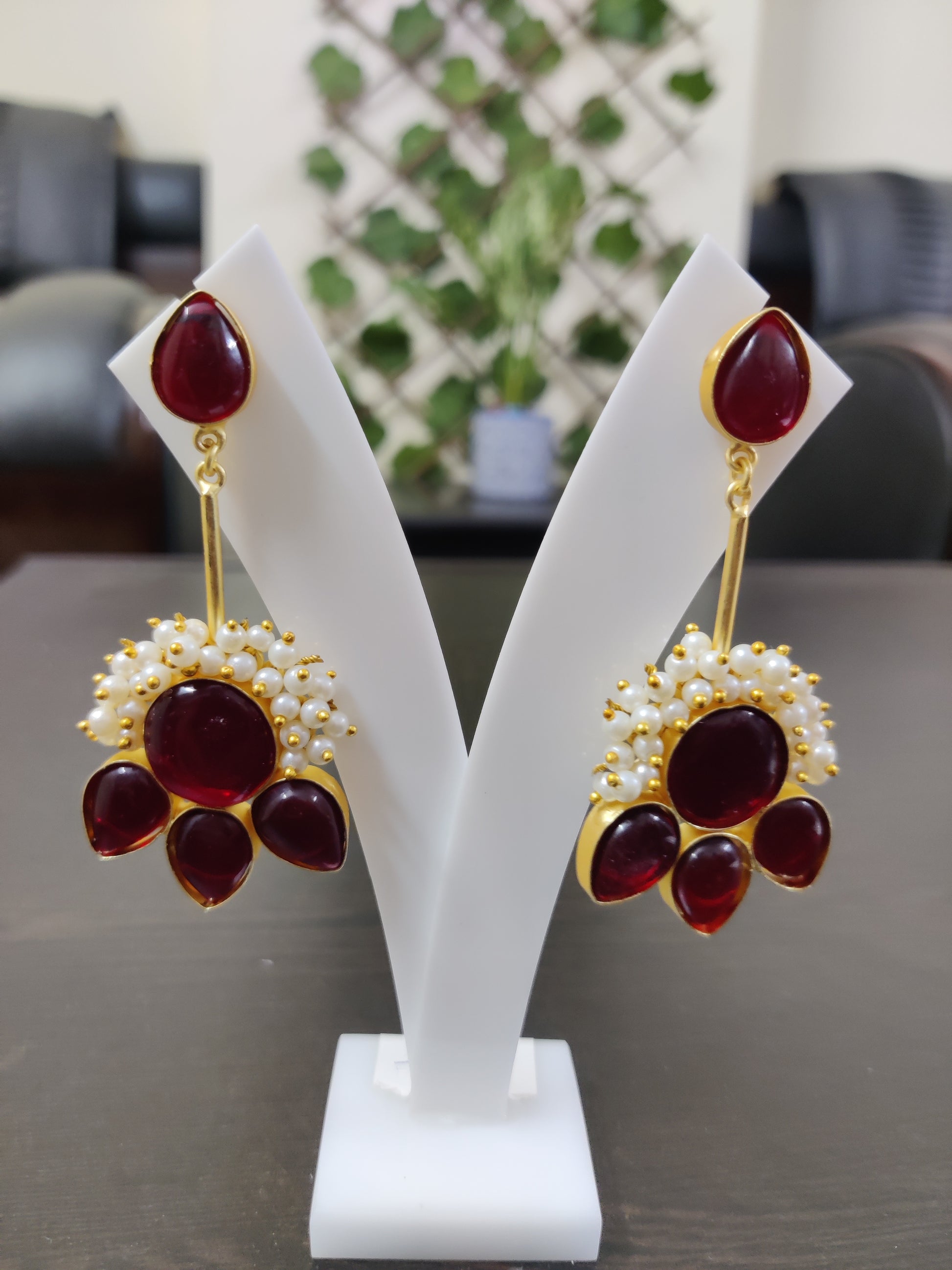 Long Gajramoti Gold Toned Earrings
