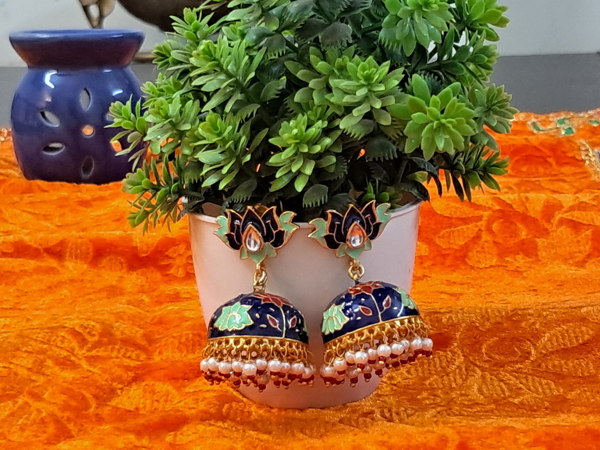 Meenakari Lotus Jhumka