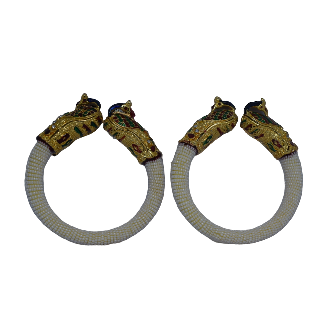 Moti Beaded Brass Peacock Bangles