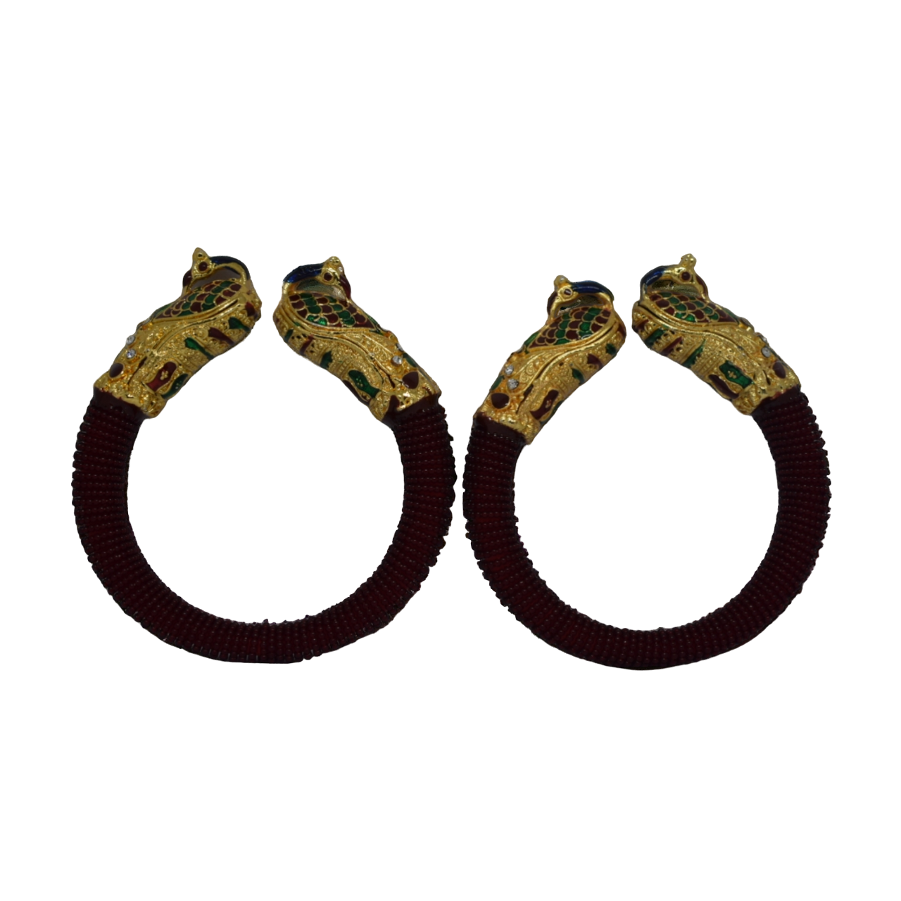 Moti Beaded Brass Peacock Bangles