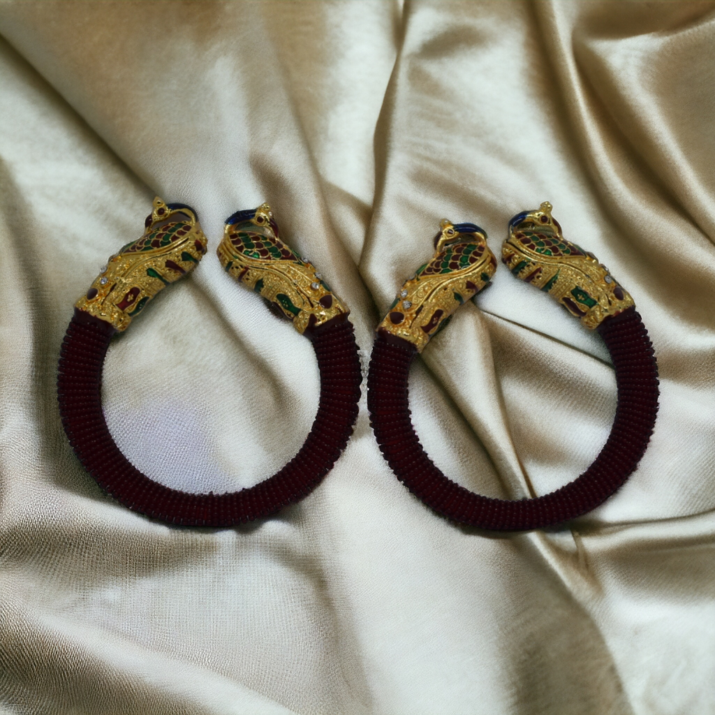 Moti Beaded Brass Peacock Bangles