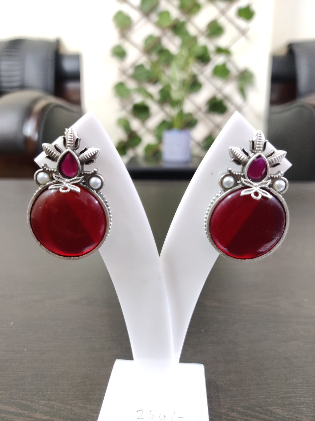 Silver Replica Monalisa Stone Earrings