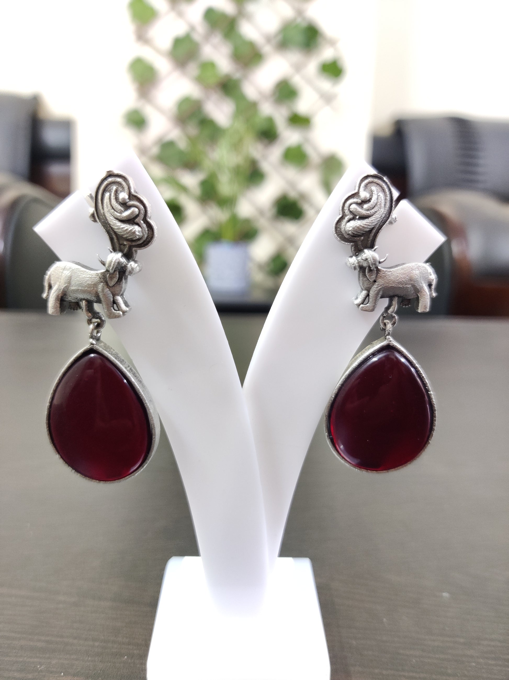 Silver Replica Drop Shape Stone Earrings