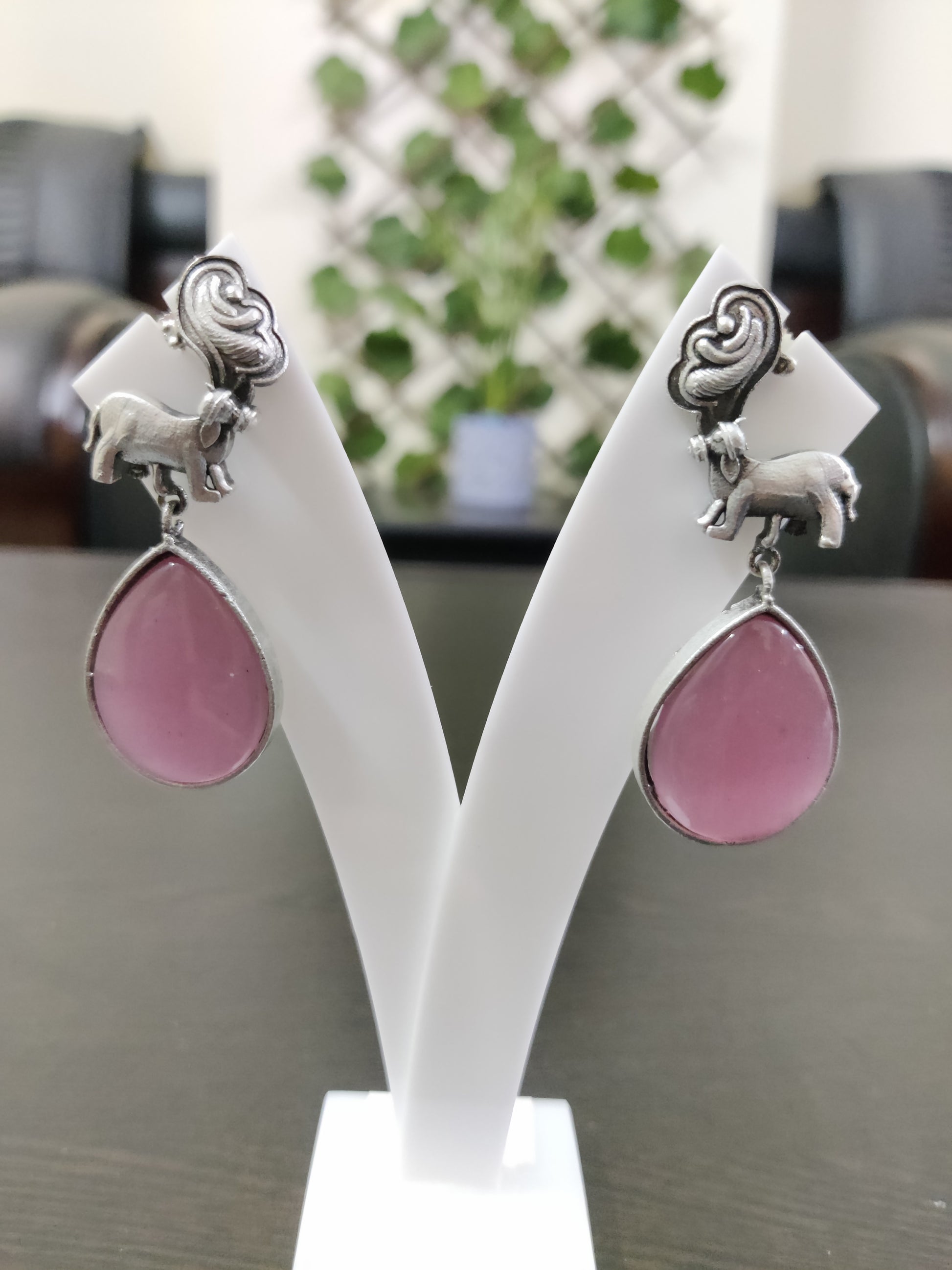 Silver Replica Drop Shape Stone Earrings