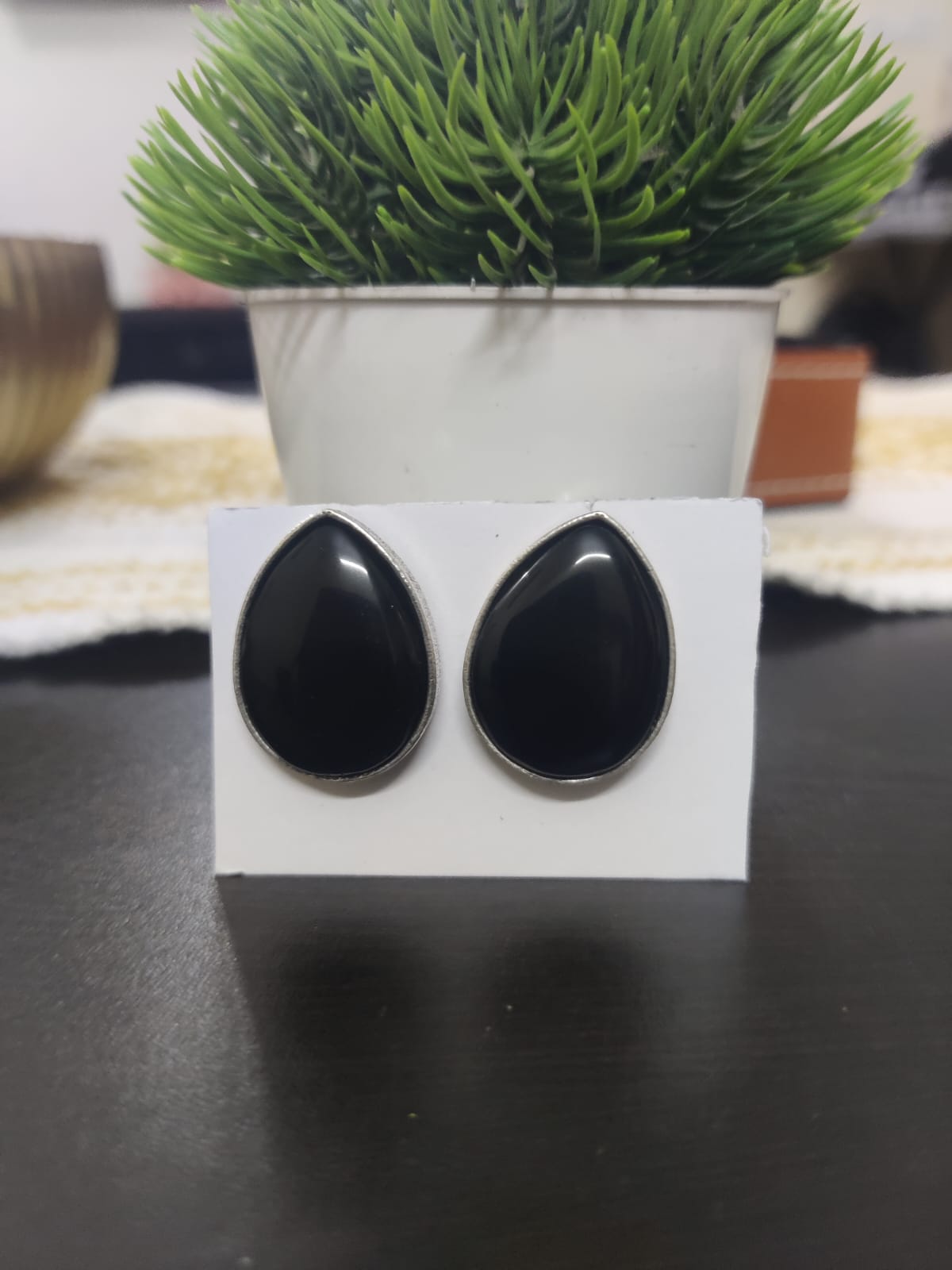 Oxidized Drop Shape Monalisa Stone Earrings