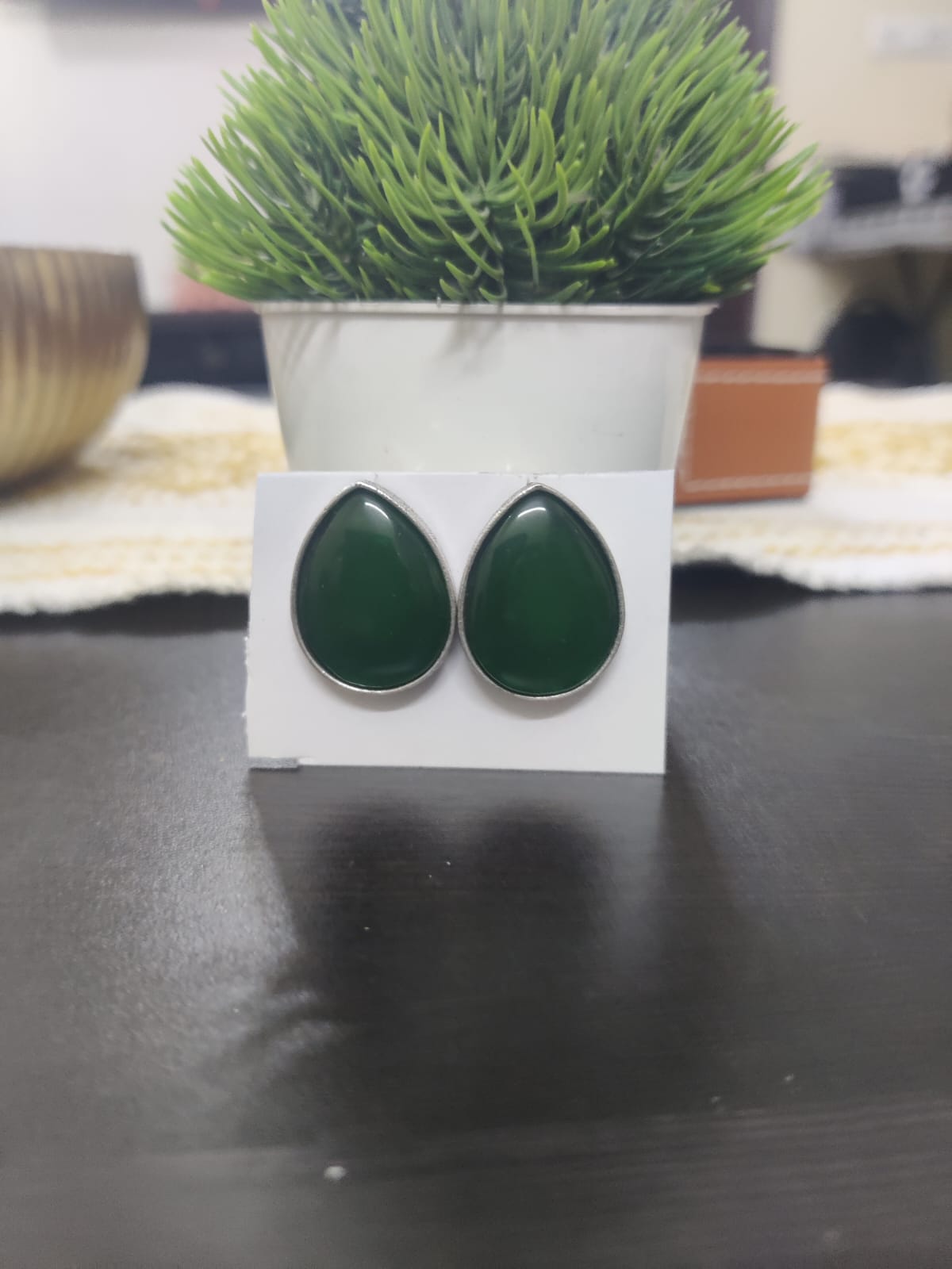 Oxidized Drop Shape Monalisa Stone Earrings