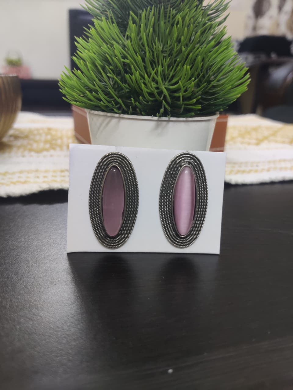 Oxidized Oval shape with Monalisa Stone Earrings