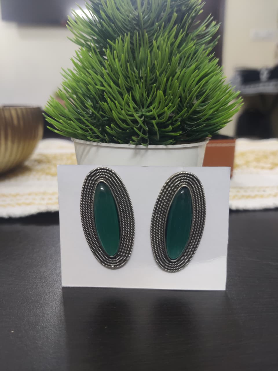 Oxidized Oval shape with Monalisa Stone Earrings