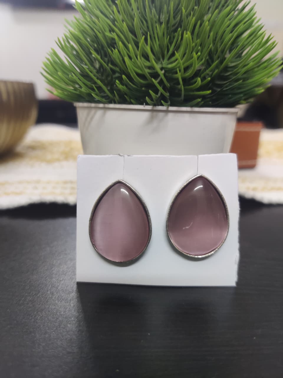 Oxidized Drop Shape Monalisa Stone Earrings