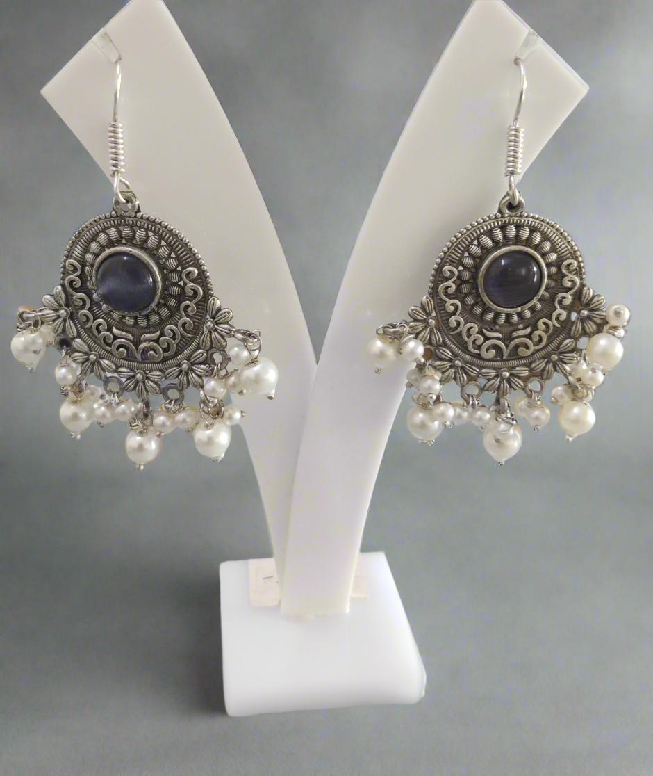 Silver replica dangler earrings