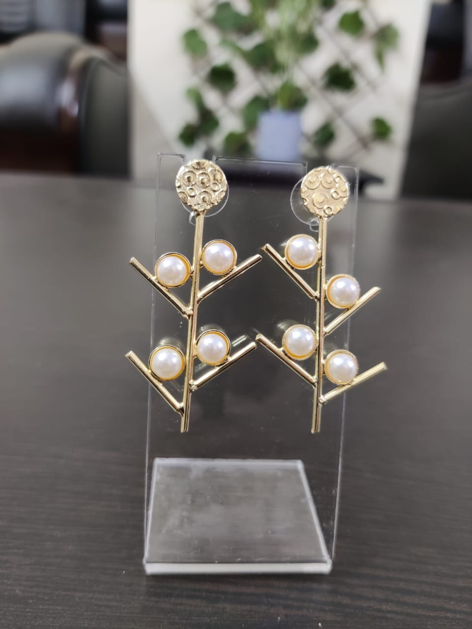 Gold Toned With Pearl Earrings