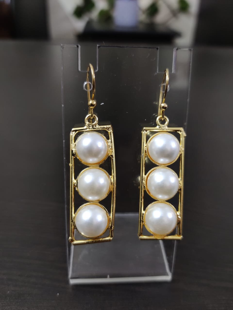 Gold Toned With Pearl Earrings