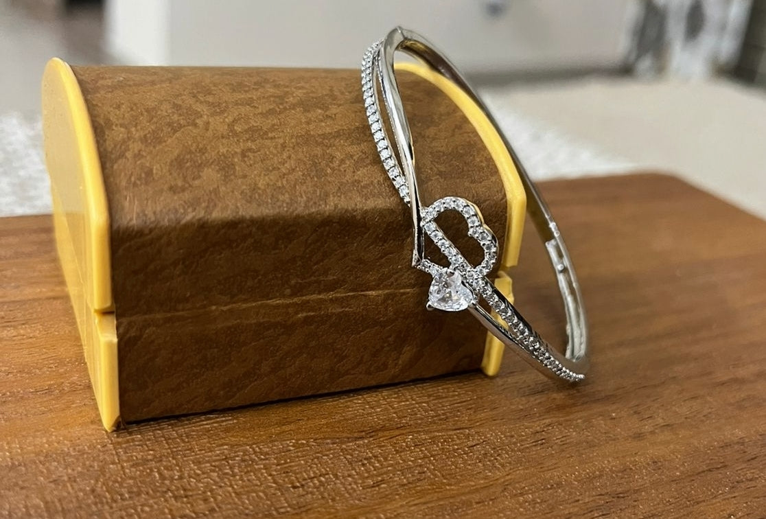 Stainless Steel AD studded Sparkling heart bracelet for women
