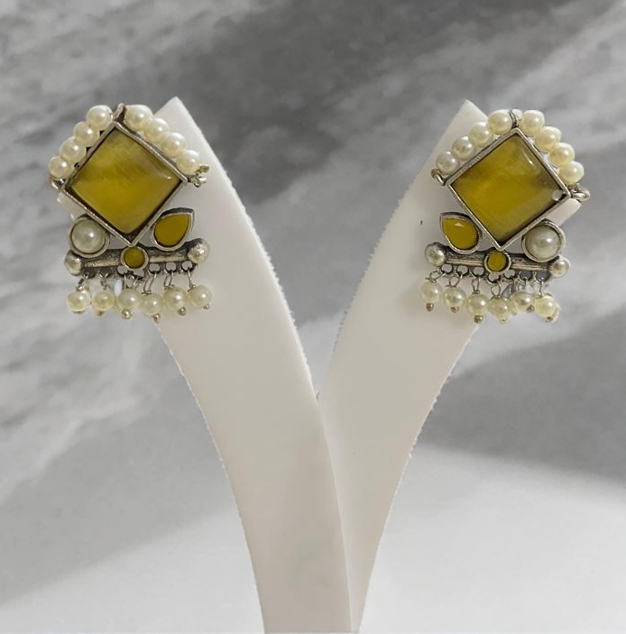 Oxidised with Moti beads earrings