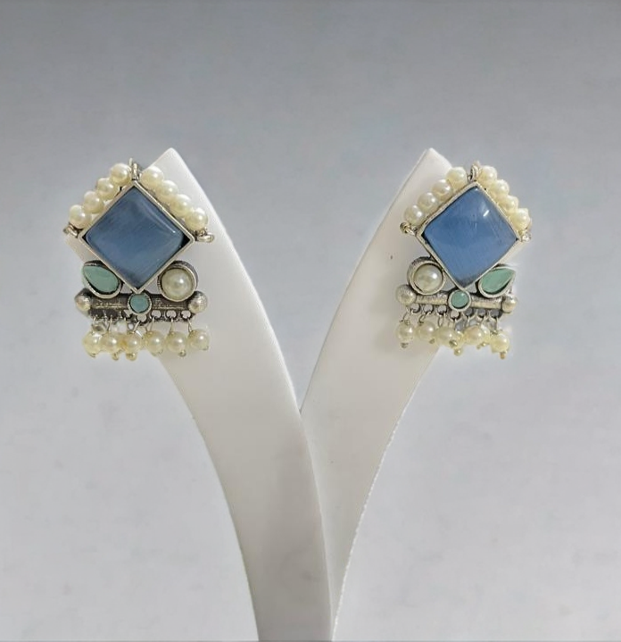 Oxidised with Moti beads earrings