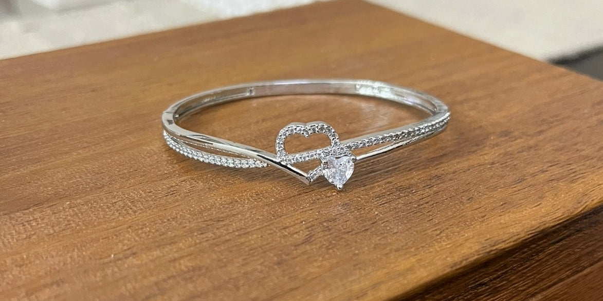 Stainless Steel AD studded Sparkling heart bracelet for women