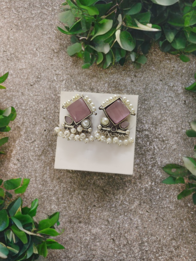 Traditional Oxidized Wih Moti Beads Earrings