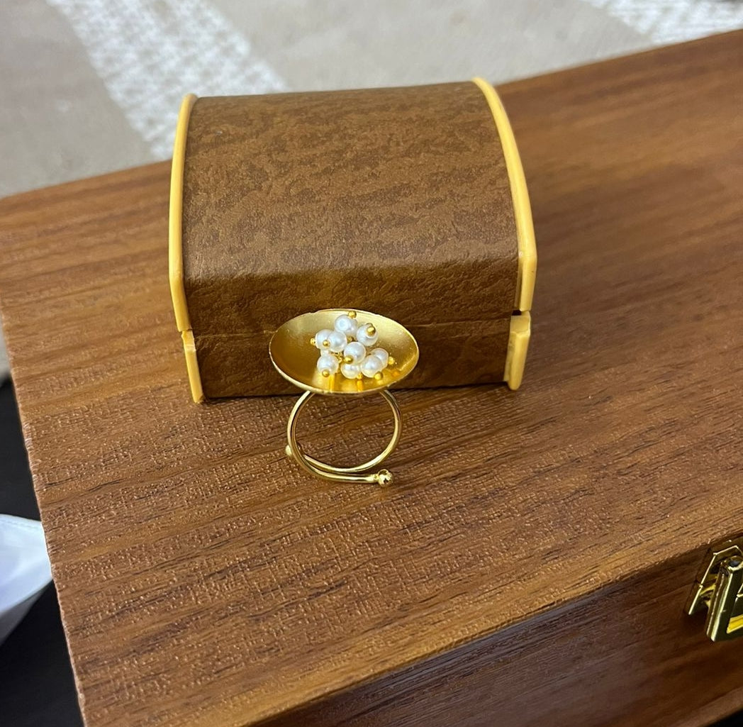 Gold toned with Moti beads Ring