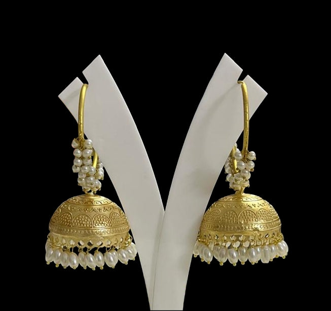 Gold toned Big jhumka with Moti beads