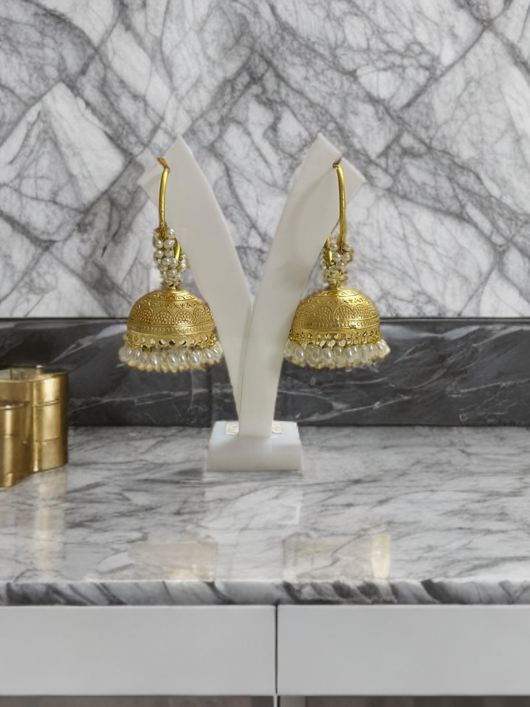 Gold toned Big jhumka with Moti beads